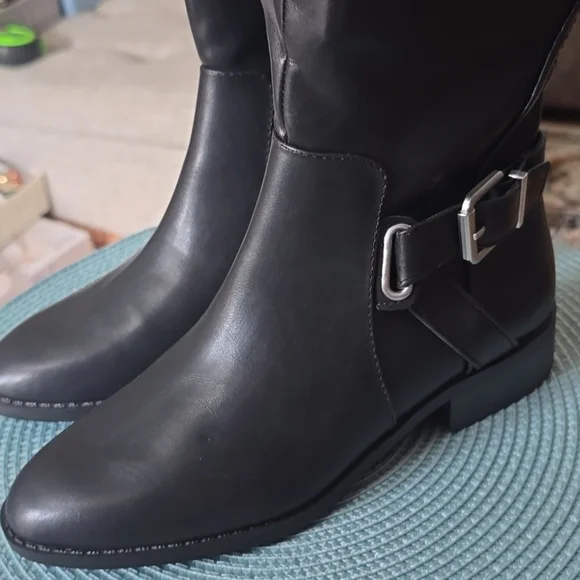 St. John's Bay Sleek Black Over the Knee Boots with a buckle accent - Picture 8 of 14